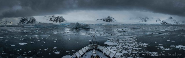 Sea-ice choked waters under broody skies