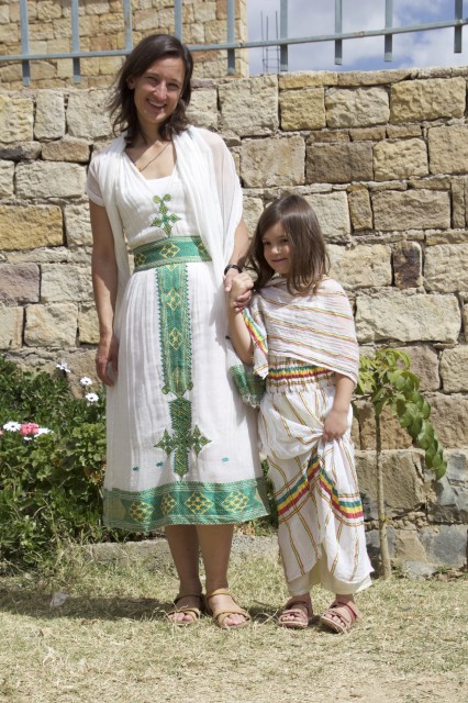 Juliane and Sóley in traditional Ethiopian clothes