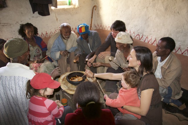 Mountain Village Ethiopia eating Tihlo