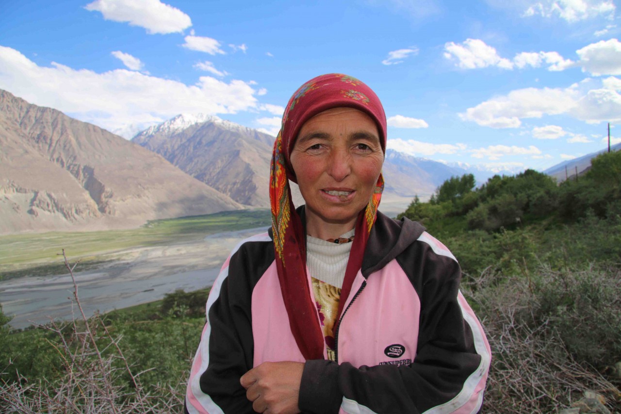 A Pamiri lady outside her house in the Wakhan Corridor