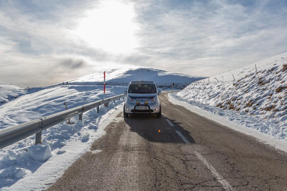 the new nissan winter concept campervan on the road