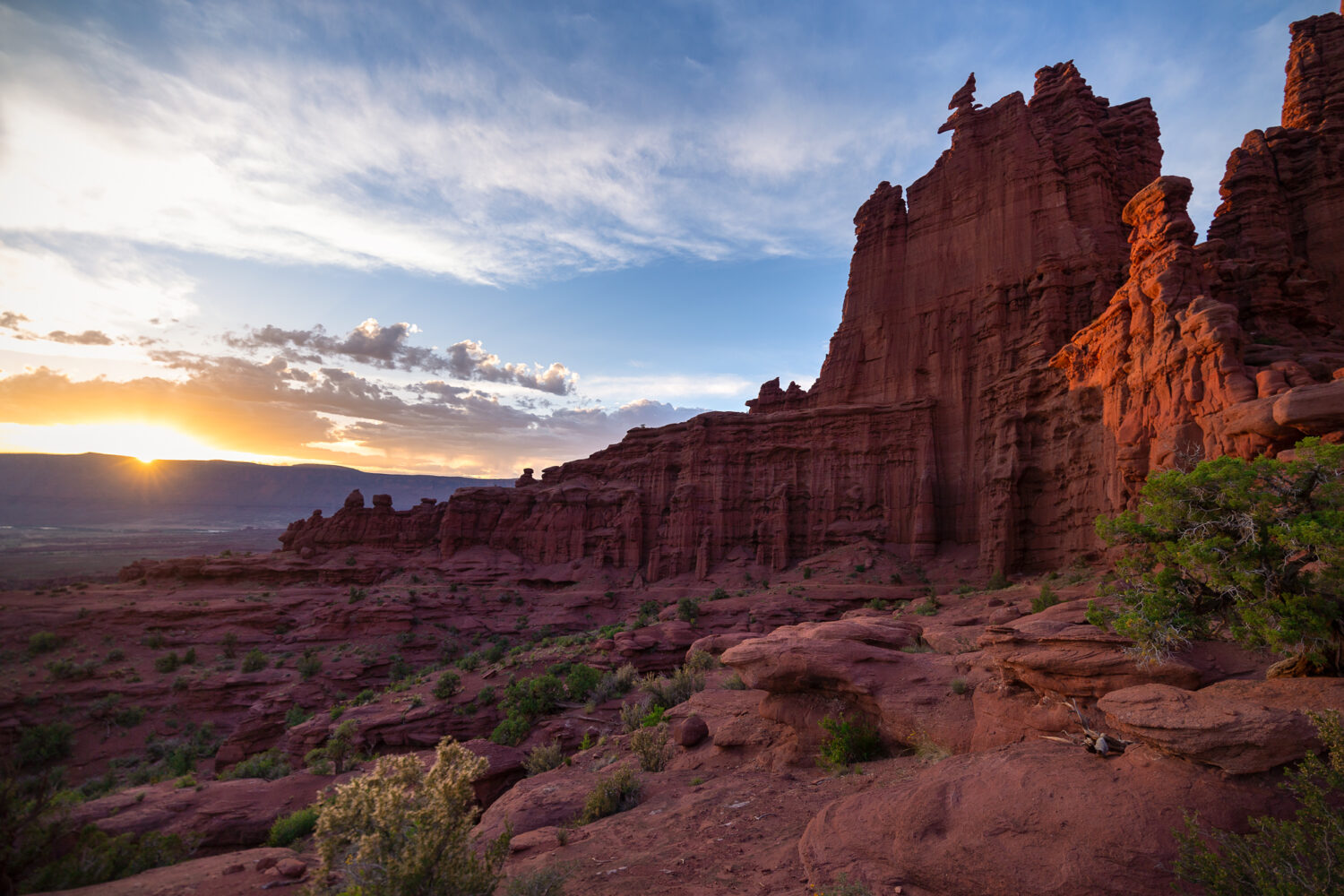 sunset at the fisher towers