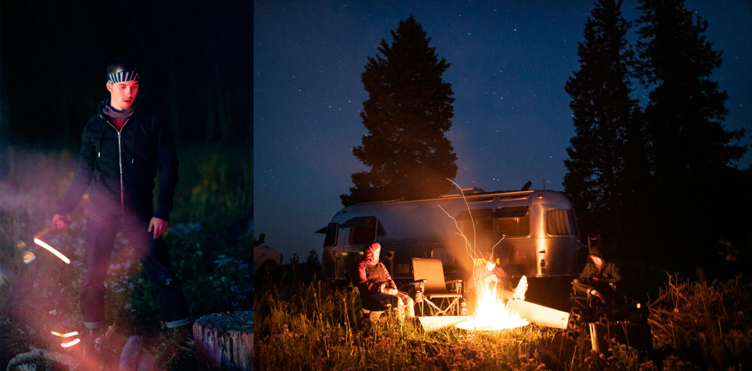 night time views and the airstream trailer