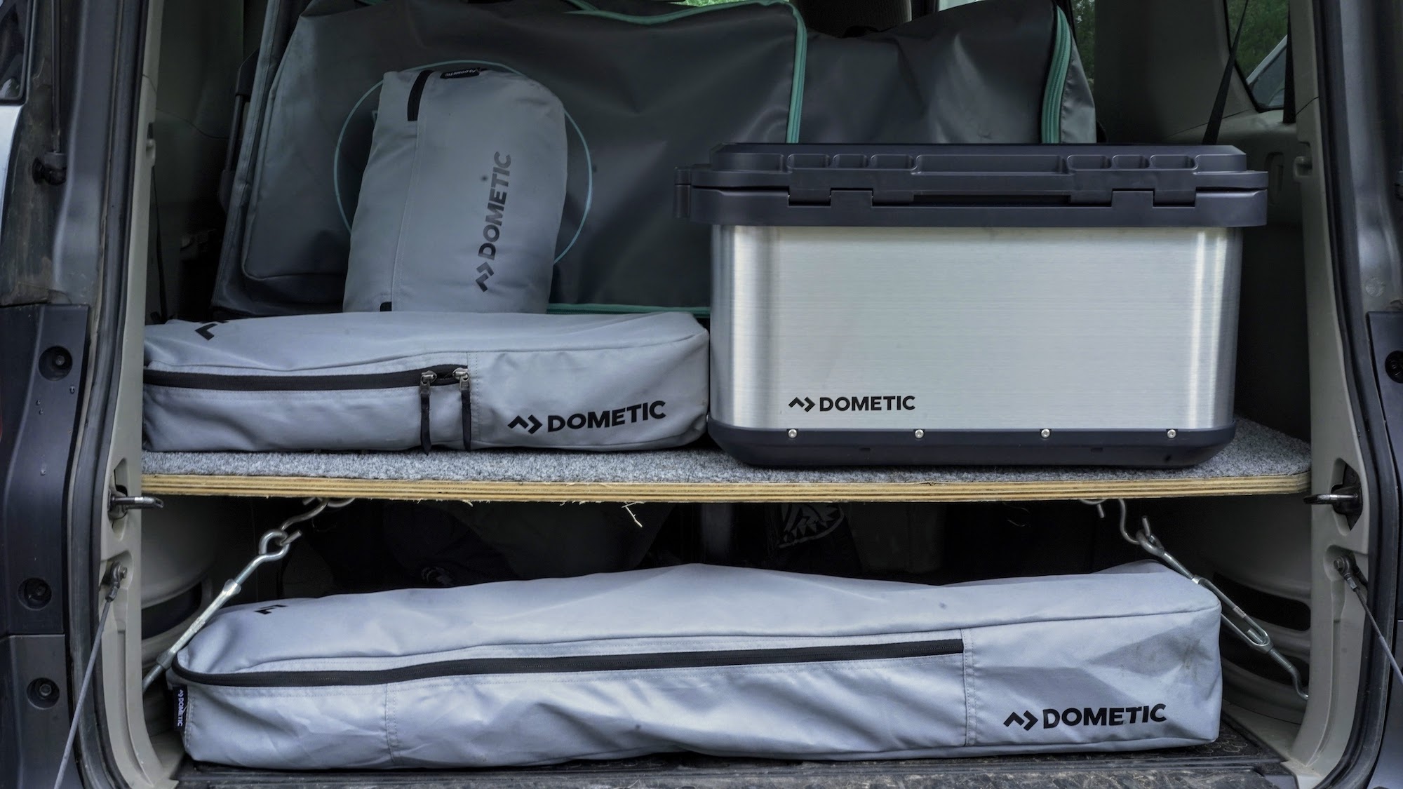 Dometic GO camp collection packed into trunk of car