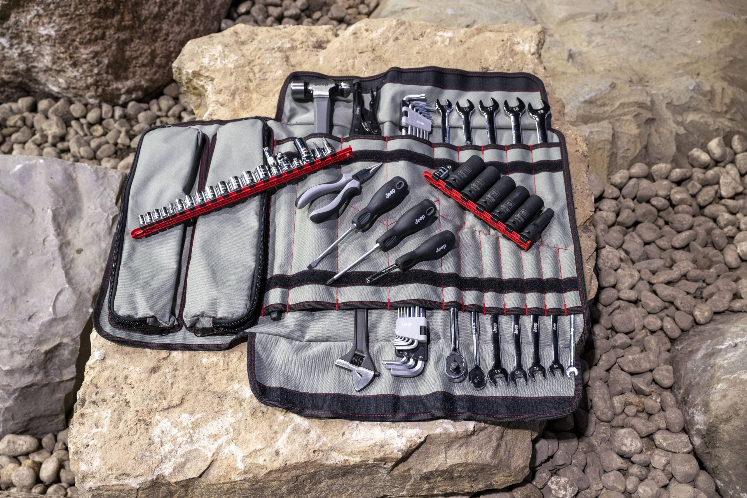 Rubicon 20th Anniversary editions of the 2023 Jeep® Wrangler Rubicon 4xe and Rubicon 392 come standard with a special 83-piece tool kit and custom canvas bag