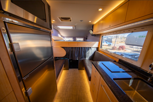 The camper interior of an EarthRoamer