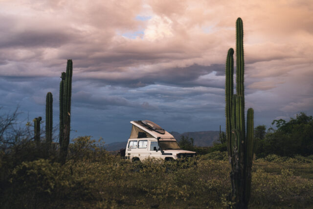 A Toyota Troopy pop-top camper