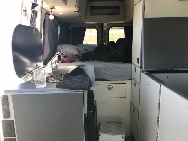 A Mercedes Sprinter camper interior