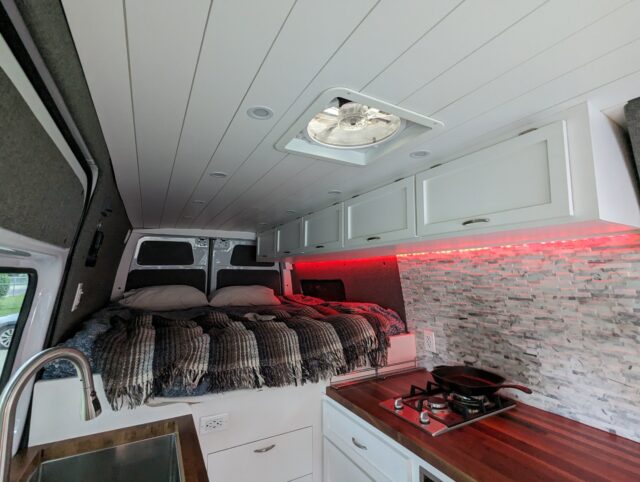 A Mercedes Sprinter camper interior