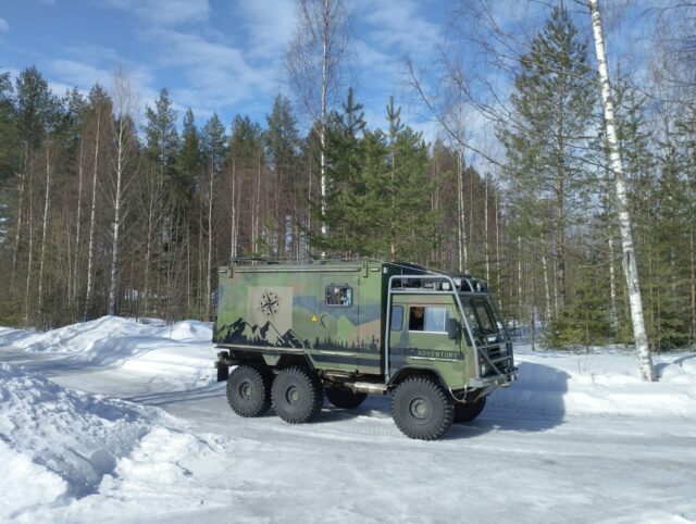 volvo 6x6 with chains in winter 