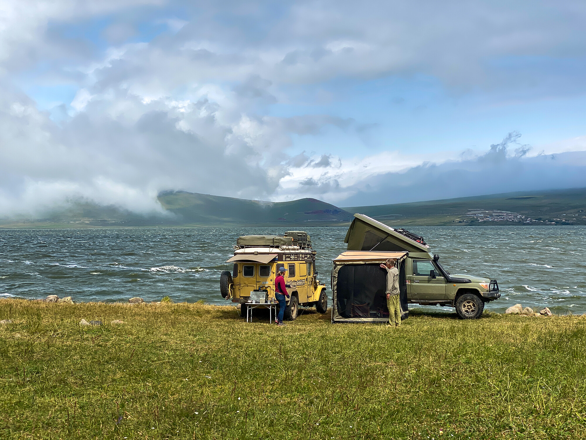 Man and Machine - camping on the shores of Lake Paravani