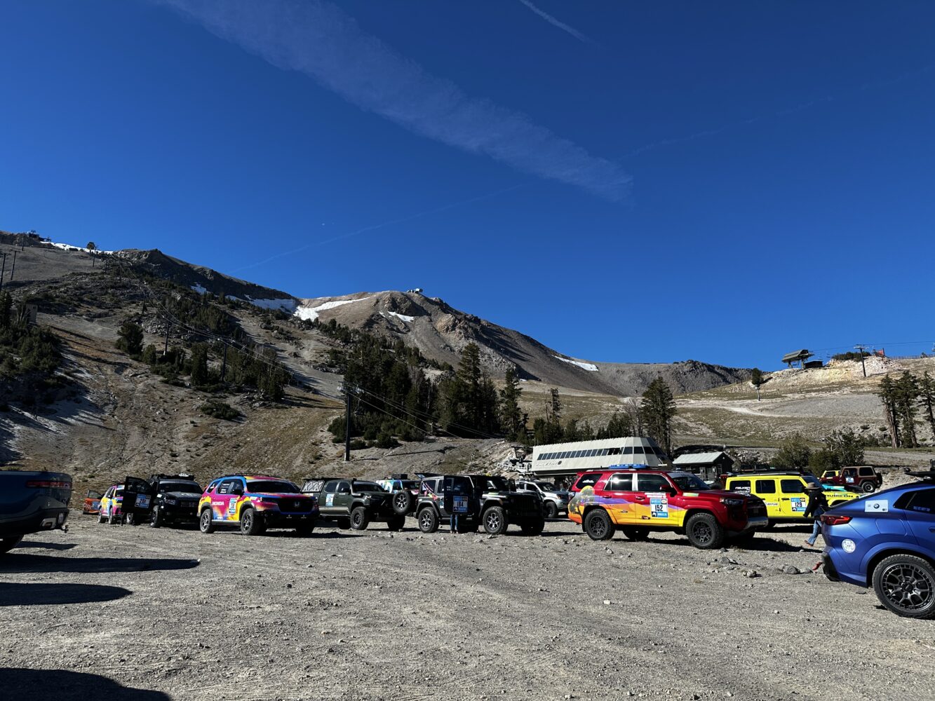 Competitors lined up near a ski area