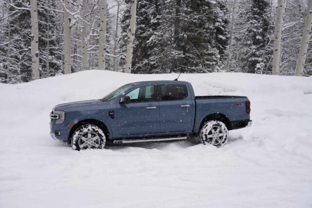 2024 Ford Ranger side view in snow