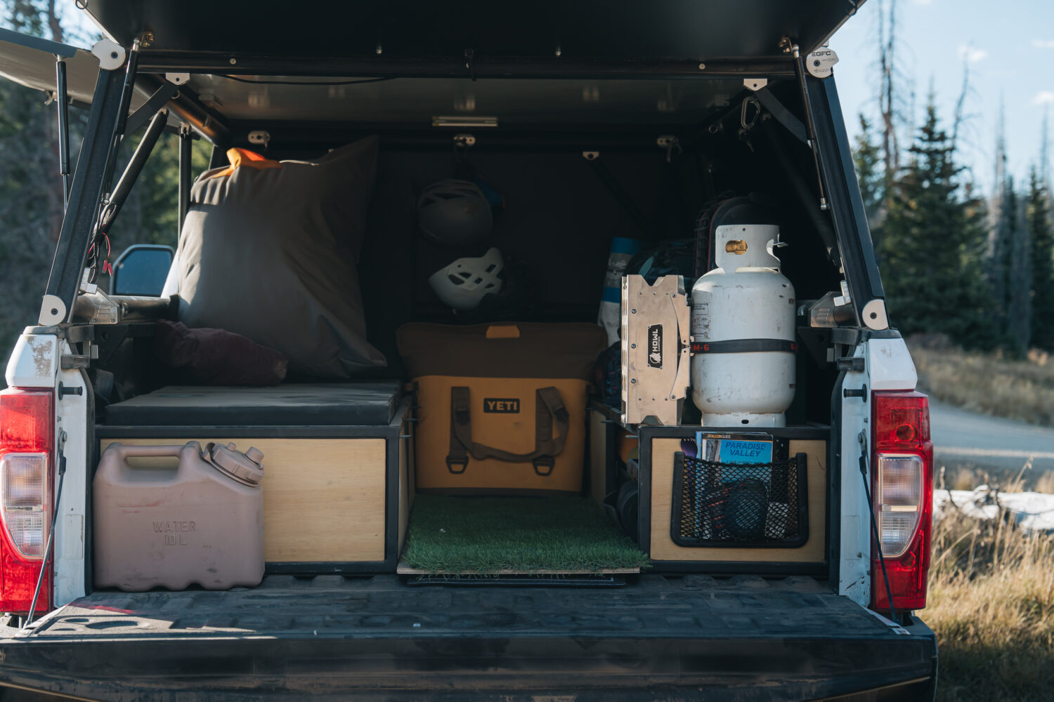 HOWL R1 Portable Propane Campfire in Back of Pickup Truck