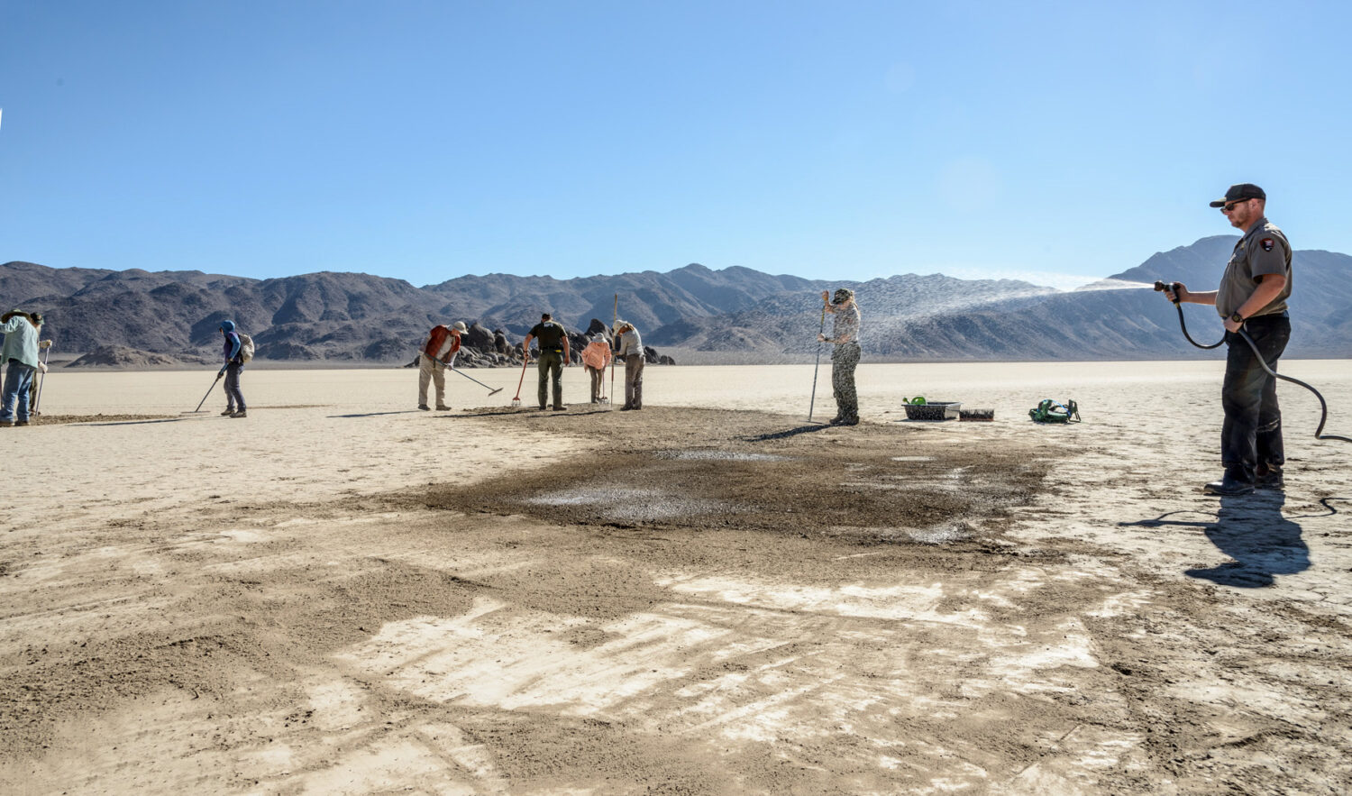 In 2018, volunteers worked to restore damage done to the Racetrack Playa in Death Valley National Park. 