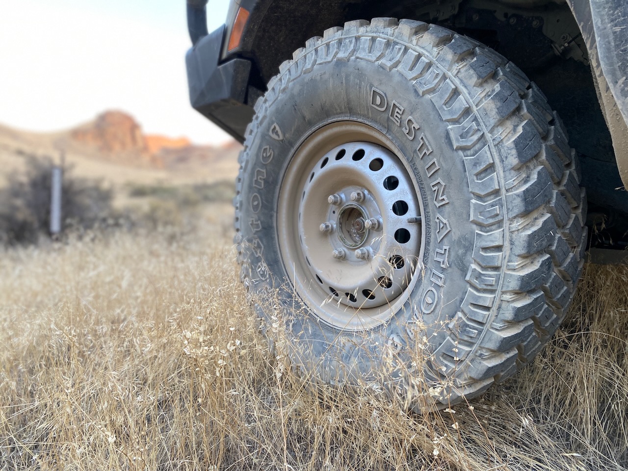 The Firestone Destination M/T2 mud-terrain tire.