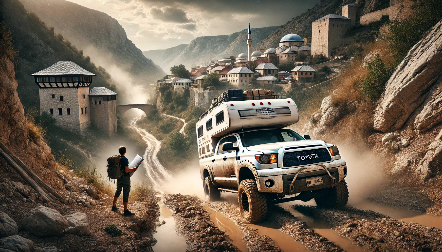 AI image of toyota truck and camper in bosnia herzegovina