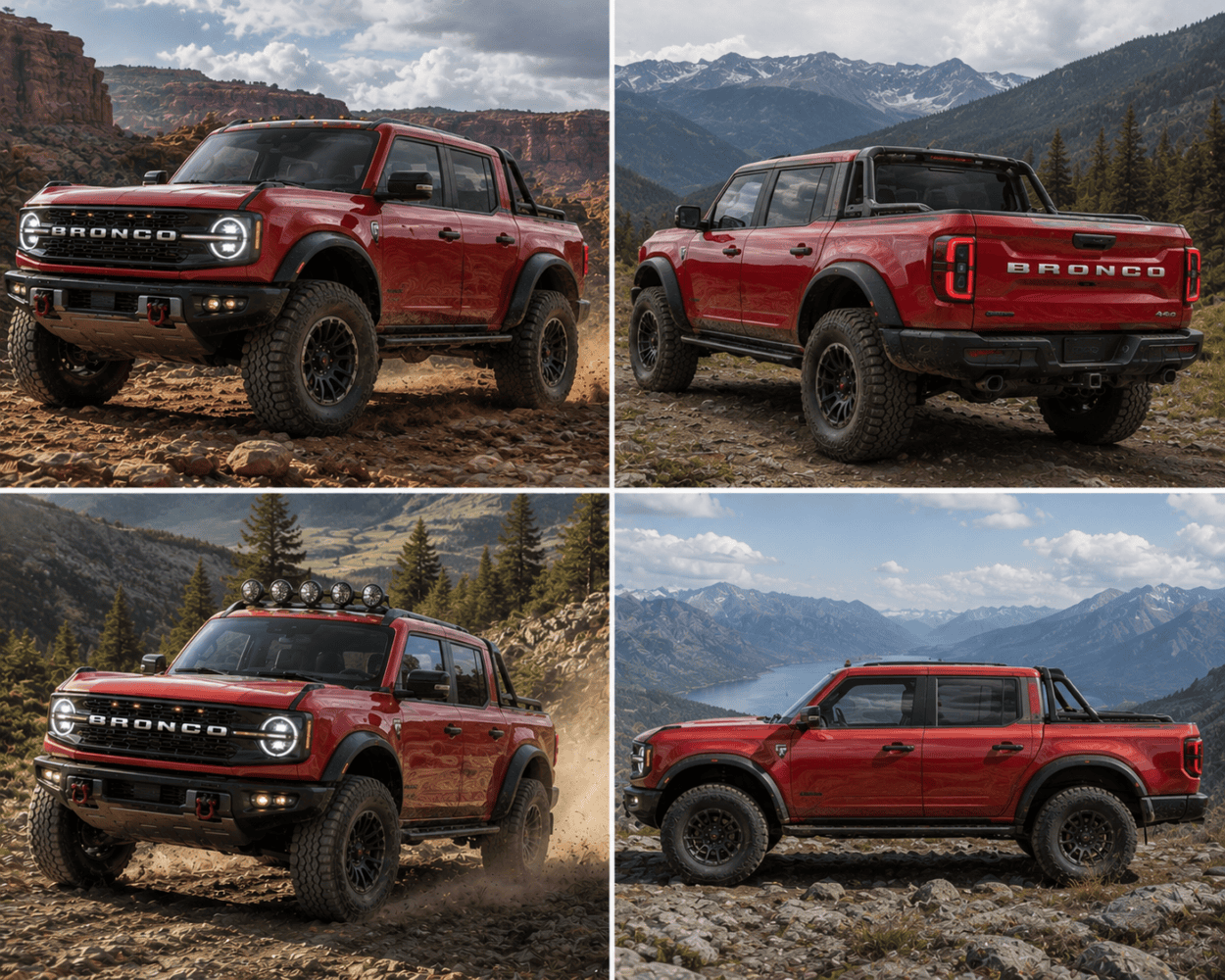 AI images of what a red Ford Bronco pickup might look like