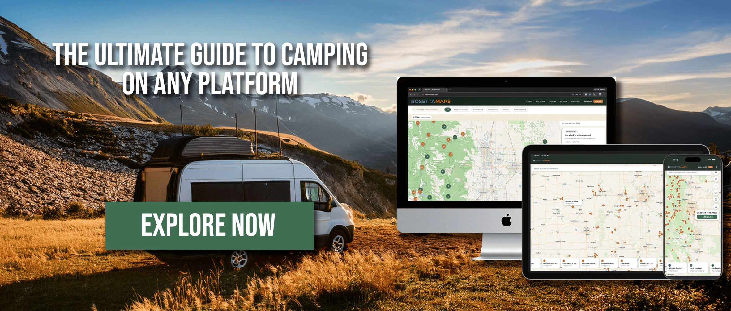 mapping app on various devices with van in the outdoors