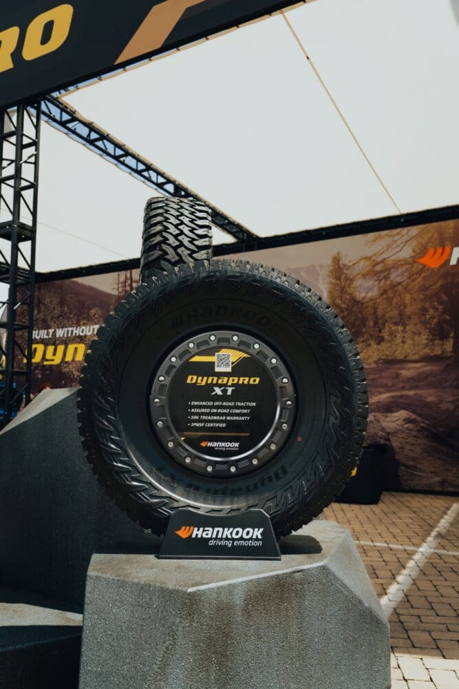Hankook Dynapro XT all-terrain and mud-terrain hybrid tire on display